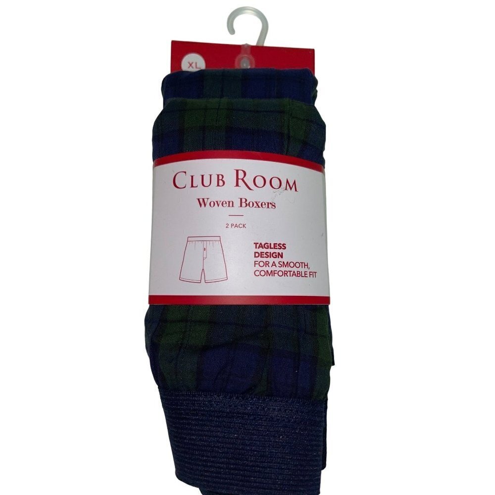NEW! Club Room Two Pack Cotton Boxers Blue Green Plaid Men's Size XXL